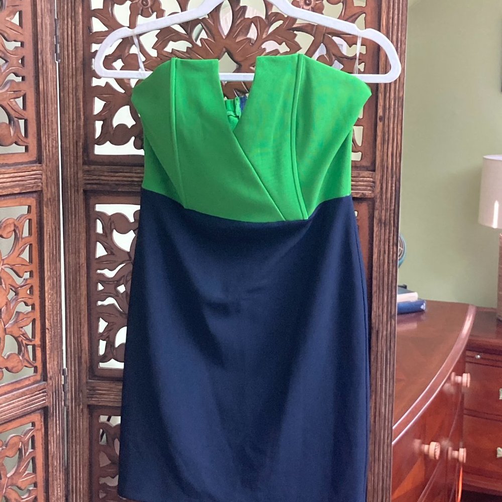 NWOT Trinity Brand Strapeless Bodycon Dress In Navy & Green. Soft Stretch Size M - Picture 5 of 9